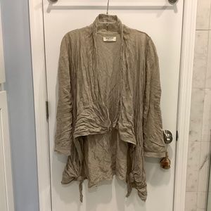 All Saints Elsie Long Tan Crinkled Open Draped Cardigan Sweater SZ 6